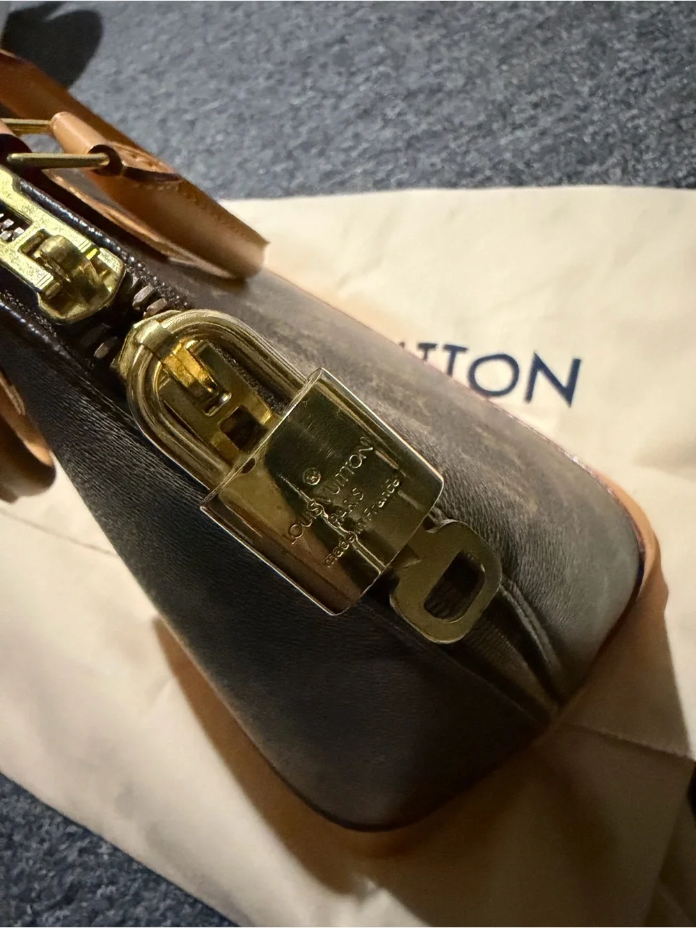 Louis Vuitton Monogram Alma Satchel - Brown with Tan Trim